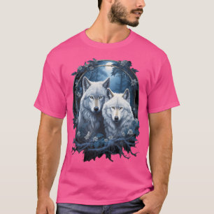 Wolf Wolves In Forest By Night Moon Fantasy Art Wi T-Shirt