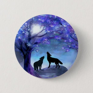Wolf Wolves Wildlife Animals Blue Button