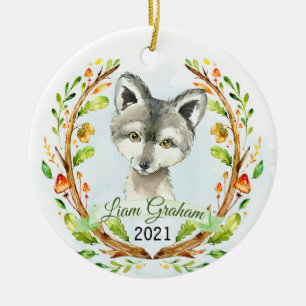 Wolf Woodland Christmas Holiday Keepsake Ceramic Tree Decoration