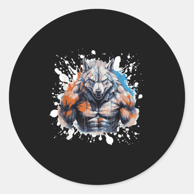 Wolf Workout Gym Fighter Bodybuilder  Classic Round Sticker (Front)