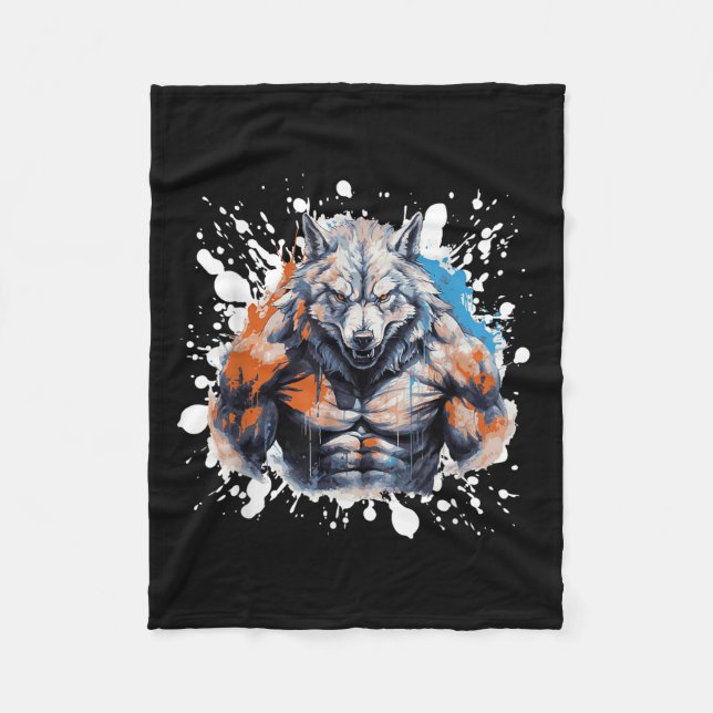 Wolf Workout Gym Fighter Bodybuilder  Fleece Blanket (Front)