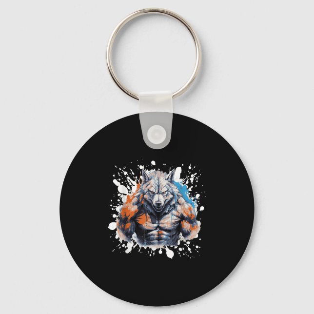 Wolf Workout Gym Fighter Bodybuilder  Key Ring (Front)