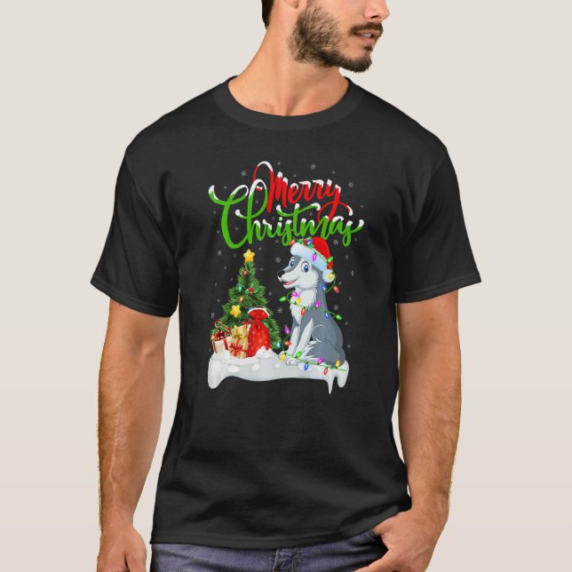 Wolf  Xmas Decorations Santa Wolf Christmas T-Shirt (Front)