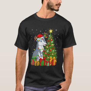 Wolf Xmas Tree Lighting Santa Hat Wolf Christmas T-Shirt