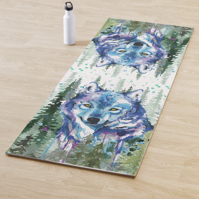 Wolf Yoga Mat | Colourful Watercolor Wolf  (In Situ)