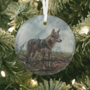 Wolfdog Glass Tree Decoration