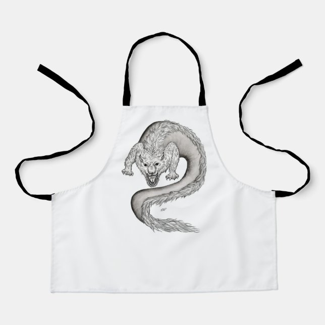 Wolfdragon black and white design apron (Front)