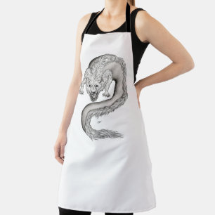Wolfdragon black and white design apron