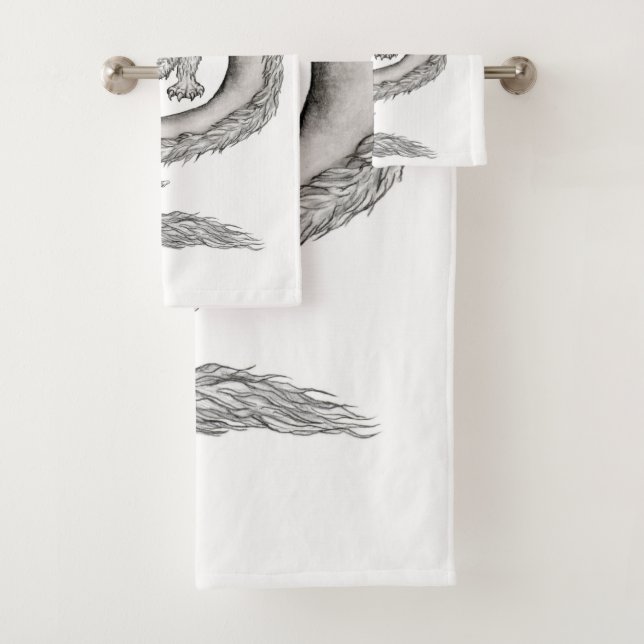 Wolfdragon black and white design bath towel set (Insitu)