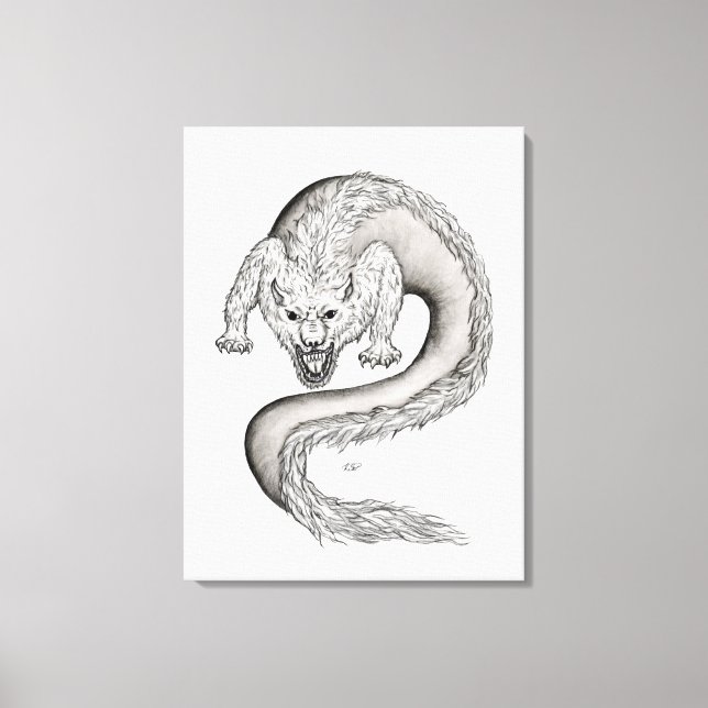 Wolfdragon black and white design canvas print (Front)