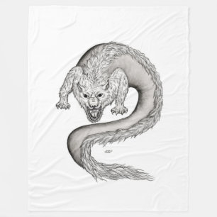 Wolfdragon black and white design fleece blanket