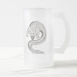 Wolfdragon black and white Design Frosted Glass Beer Mug