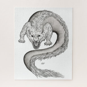 Wolfdragon black and white design jigsaw puzzle