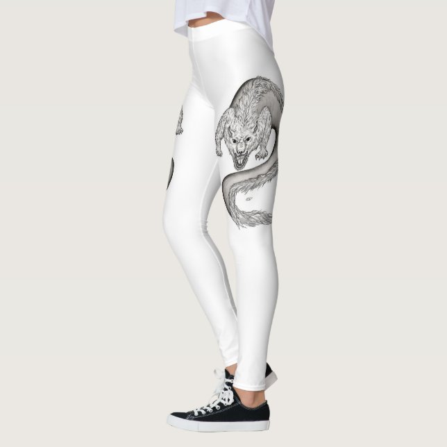 Wolfdragon black and white design leggings (Left)