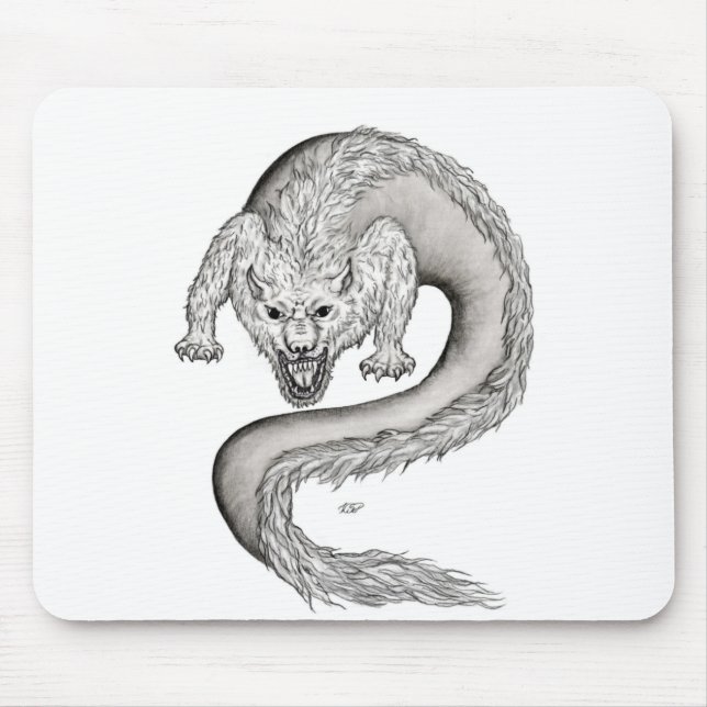 Wolfdragon black and white design mouse mat (Front)