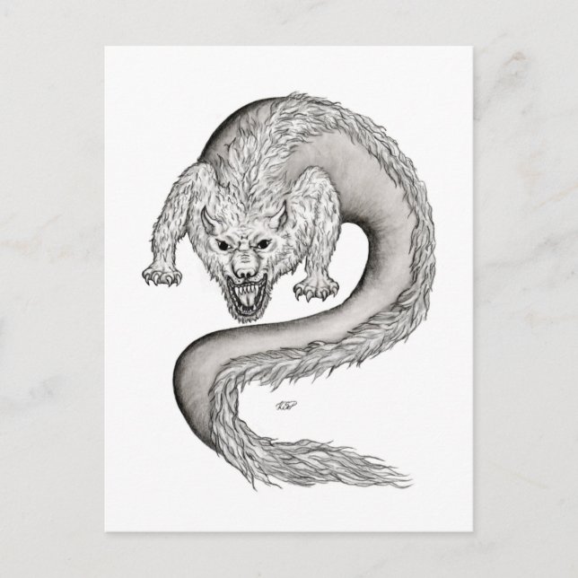 Wolfdragon black and white design postcard (Front)