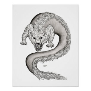 Wolfdragon black and white design poster