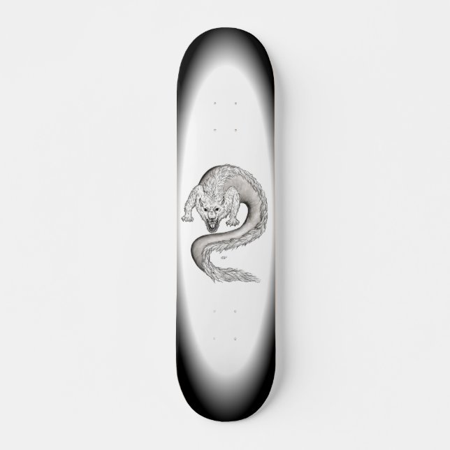 Wolfdragon black and white Design Skateboard (Front)