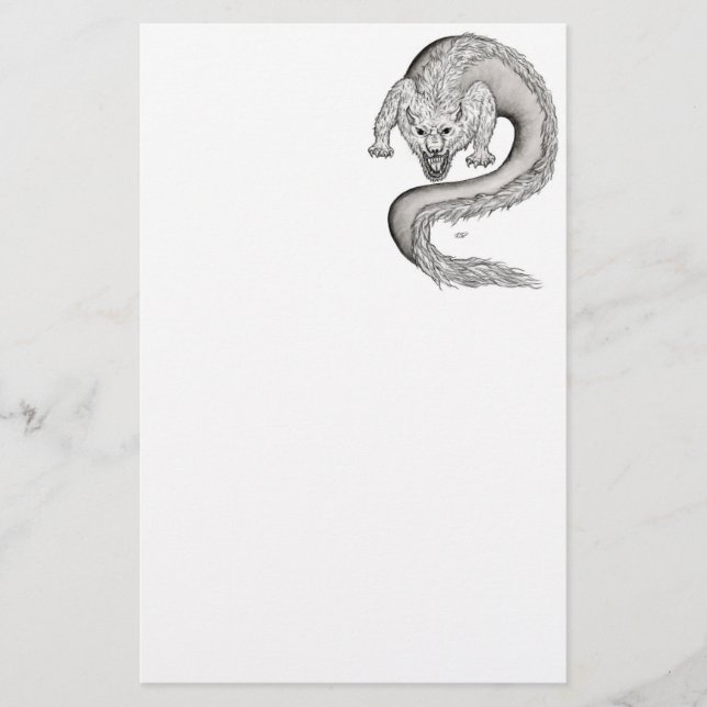 Wolfdragon black and white design stationery (Front)