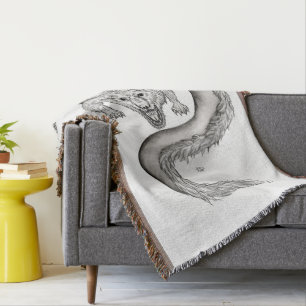 Wolfdragon black and white design throw blanket