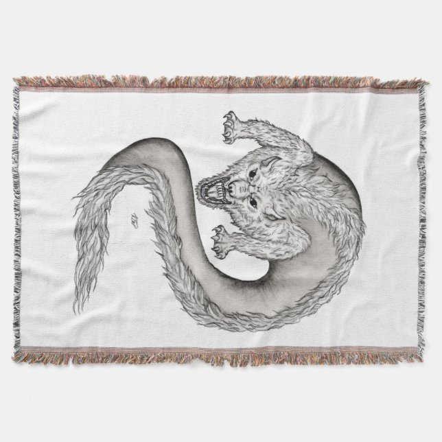 Wolfdragon black and white design throw blanket (Front)