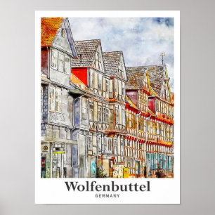 Wolfenbuttel Germany Travel Watercolor Hand Drawn Poster