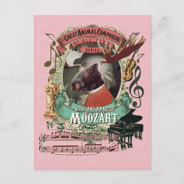 Wolfgang Amadeus Moozart Moose Animal Composer Postcard (Front)