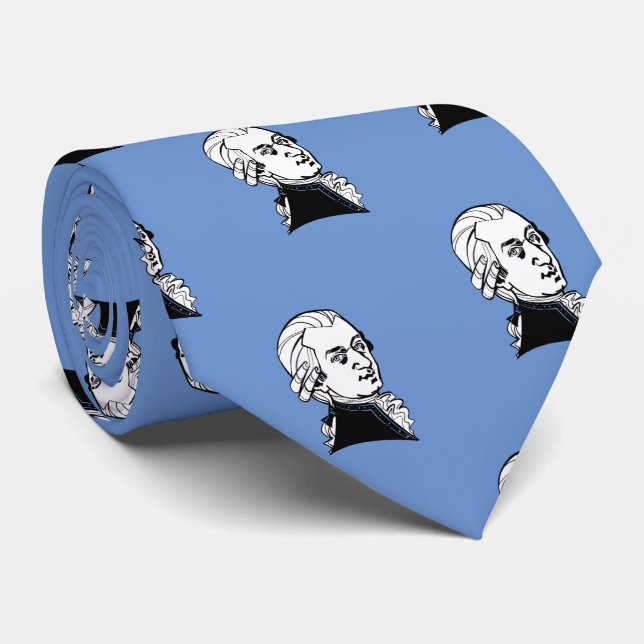 Wolfgang Amadeus Mozart on blue Neck Tie (Rolled)