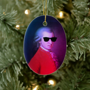 ♥ Wolfgang Amadeus Mozart with sunglasses crazy♥ Ceramic Tree Decoration