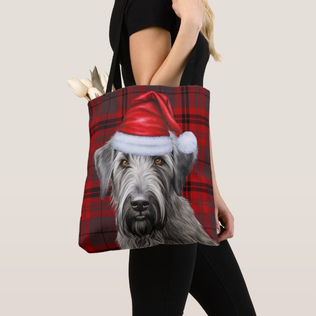 Wolfhound Christmas Dog Red Seasonal Plaid Tote Bag (Close Up)