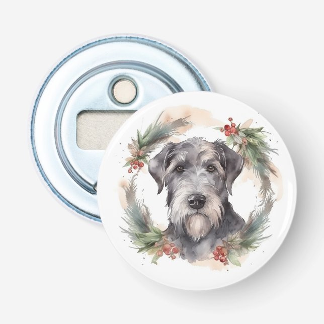 Wolfhound Christmas Wreath Festive Pup  Bottle Opener (Front)