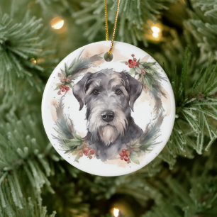Wolfhound Christmas Wreath Festive Pup Ceramic Tree Decoration