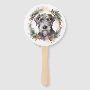 Wolfhound Christmas Wreath Festive Pup  Hand Fan