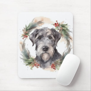 Wolfhound Christmas Wreath Festive Pup  Mouse Mat