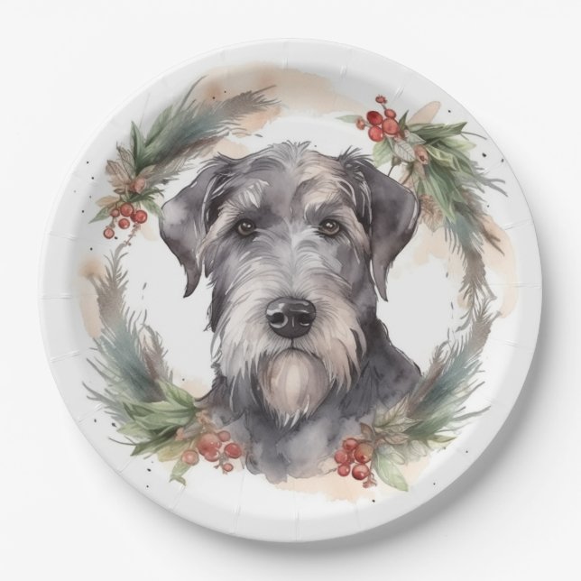 Wolfhound Christmas Wreath Festive Pup  Paper Plate (Front)