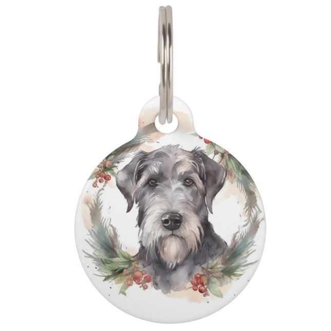 Wolfhound Christmas Wreath Festive Pup  Pet Tag (Front)