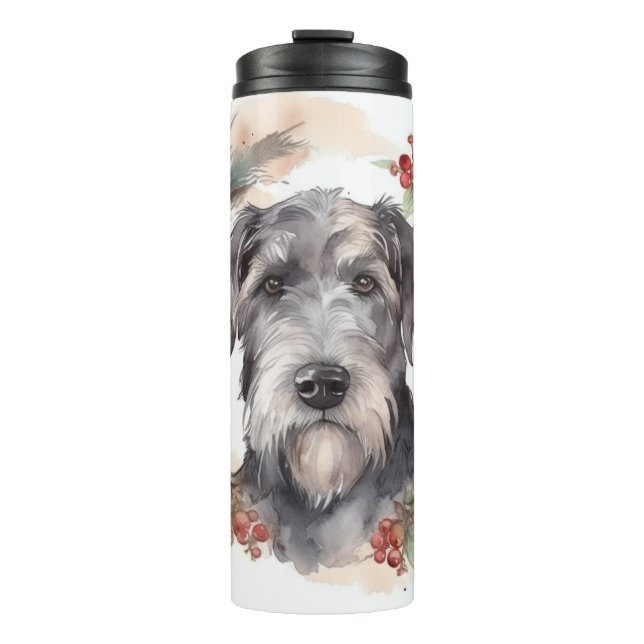 Wolfhound Christmas Wreath Festive Pup  Thermal Tumbler (Front)