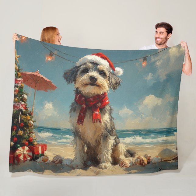 Wolfhound Dog Christmas Vintage Beach Fleece Blanket (In Situ)