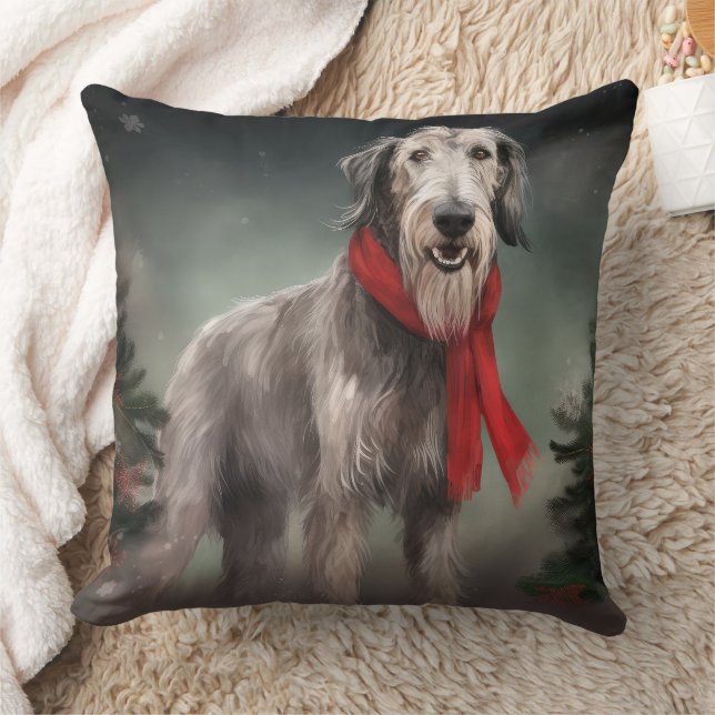 Wolfhound Dog in Snow Christmas Cushion (Blanket)