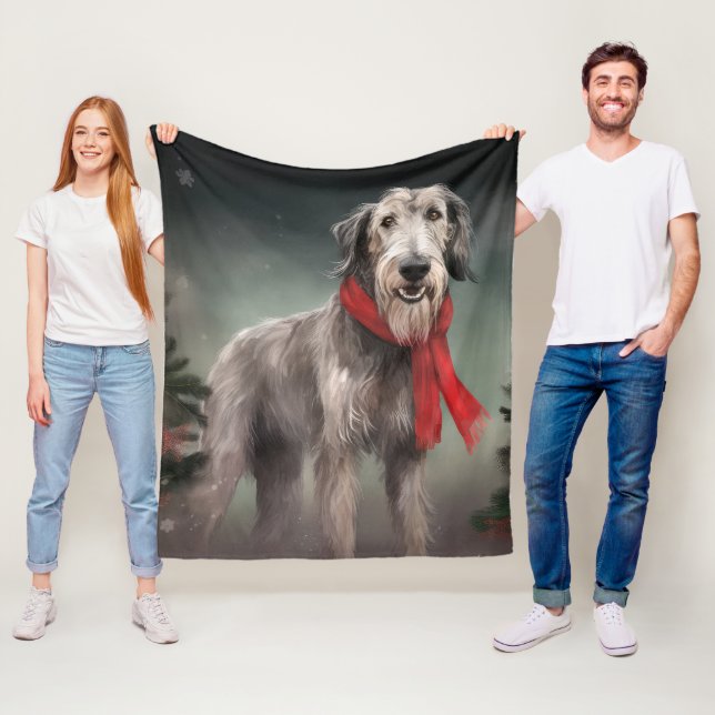 Wolfhound Dog in Snow Christmas Fleece Blanket (In Situ)