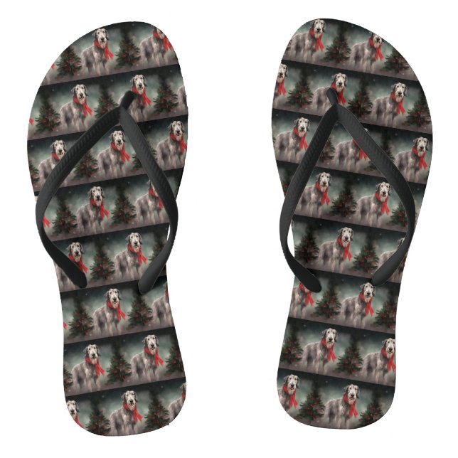 Wolfhound Dog in Snow Christmas Flip Flops (Footbed)