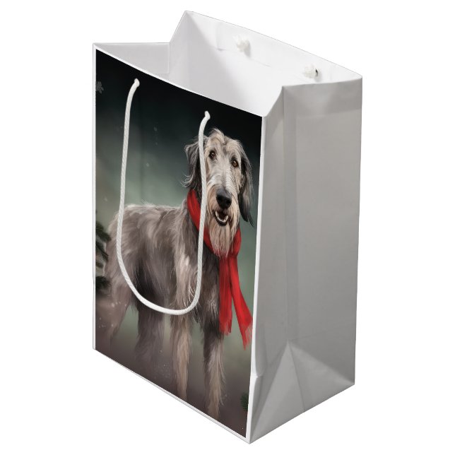 Wolfhound Dog in Snow Christmas Medium Gift Bag (Front Angled)