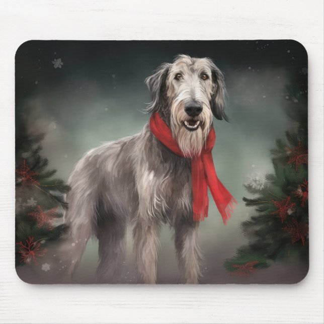 Wolfhound Dog in Snow Christmas Mouse Mat (Front)