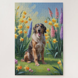 Wolfhound Dog Spring Flowers Painting Jigsaw Puzzle