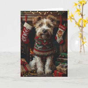 Wolfhound Dog With Christmas Gifts Fireplace Card