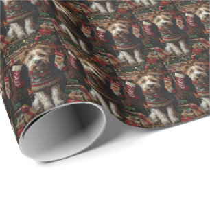 Wolfhound Dog With Christmas Gifts Fireplace Wrapping Paper