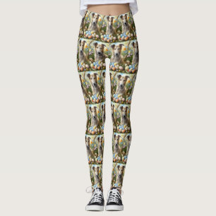 Wolfhound Dog With Easter Eggs Holiday Leggings