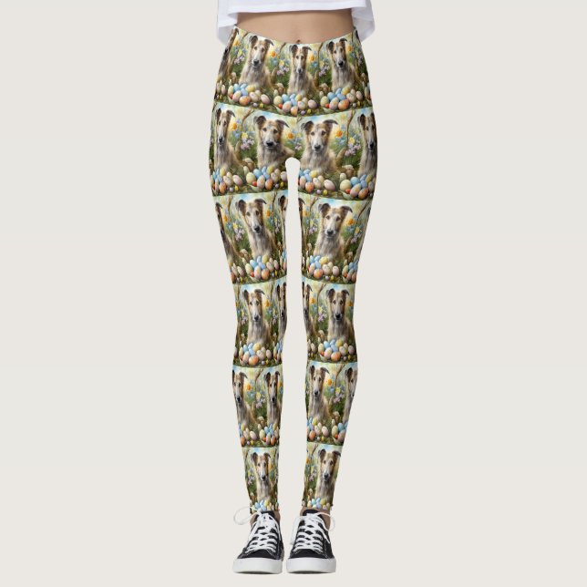 Wolfhound Dog With Easter Eggs Holiday  Leggings (Front)