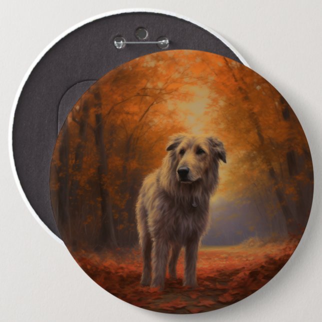 Wolfhound in Autumn Leaves Fall Inspire  6 Cm Round Badge (Front & Back)