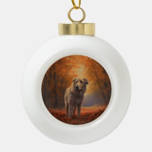 Wolfhound in Autumn Leaves Fall Inspire Ceramic Ball Christmas Ornament